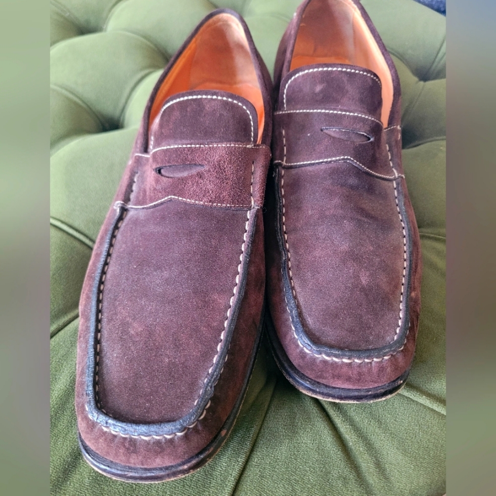 RENZO DEL DUCA ITALIAN LEATHER MENS LOAFERS DRESS SHOES SZ 10 DARK BROWN